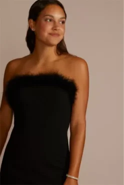 Feather Trim Straight Neck Sheath With Slit -Blissful Brides Shop 10032N MBLACK PRM PROD9 128 1