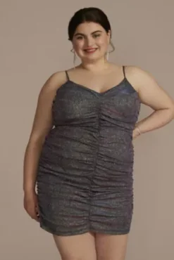 Iridescent Ruched Mini V-Neck Dress -Blissful Brides Shop 11351W MIRIDESCENT HC PROD6 2004