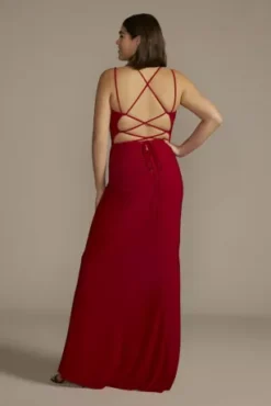 Ruched Panel Plunging Sheath Gown -Blissful Brides Shop 12301W MRED PROM PROD1 148