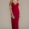 Ruched Panel Plunging Sheath Gown -Blissful Brides Shop 12301W RED PROM PROD12 029
