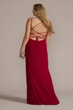 Ruched Panel Plunging Sheath Gown -Blissful Brides Shop 12301W RED PROM PROD12 147