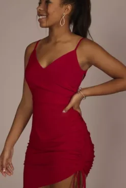 Short V-Neck Jersey Sheath With Asymmetrical Skirt -Blissful Brides Shop 13046 MRED JRPRTY PROD1 091 V2