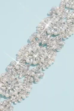 Graduated Pearl And Crystal Blossom Medallion Sash -Blissful Brides Shop 155747SB MSILVER SASH PROD4 V2 003
