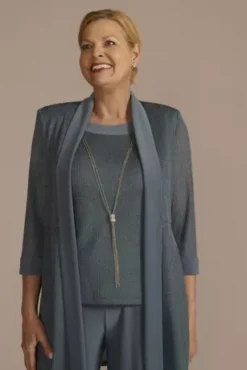 Ribbed Metallic Pantsuit With Necklace -Blissful Brides Shop 1782DB MSMOKE MOB PROD6 064