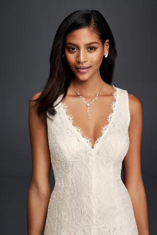 Allover Lace V-Neck Sheath Wedding Dress 5 Allover Lace V-Neck Sheath Wedding Dress - Image 3