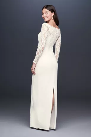 Off-the-Shoulder Long Sleeve Lace Draped Gown 4 Off-the-Shoulder Long Sleeve Lace Draped Gown - Image 2