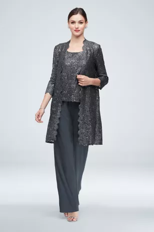 Long Lace Jacket Three-Piece Plus Size Pantsuit 3 Long Lace Jacket Three-Piece Plus Size Pantsuit