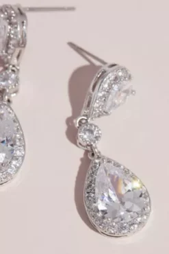 Cubic Zirconia Halo Teardrop Earrings -Blissful Brides Shop 20070521 MSILVER JWLY PROD1 V2 002