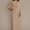 Floor Length V-Neck Metallic Sheath Jacket Dress