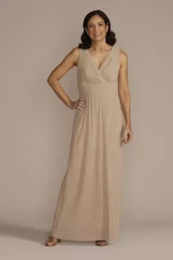 Floor Length V-Neck Metallic Sheath Jacket Dress -Blissful Brides Shop 2475 MCHAMP MOB PROD7 073