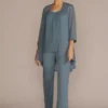 Three Piece Rhinestone Trimmed Chiffon Pantsuit -Blissful Brides Shop 2593 SLATE MOB PROD2 059