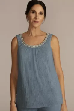 Three Piece Rhinestone Trimmed Chiffon Pantsuit -Blissful Brides Shop 2593 SLATE MOB PROD2 117 V2