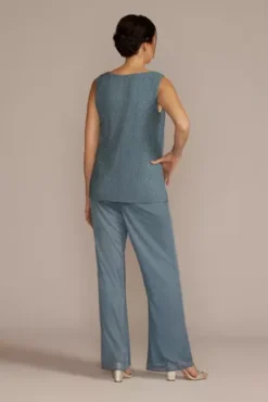 Three Piece Rhinestone Trimmed Chiffon Pantsuit -Blissful Brides Shop 2593 SLATE MOB PROD2 279