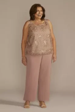 Plus Size Three-Piece Lace And Georgette Pantsuit -Blissful Brides Shop 27975W ROSEGOLD MOB PROD2 139