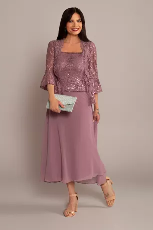 Tea-Length Lace And Chiffon A-Line Jacket Dress 3 Tea-Length Lace And Chiffon A-Line Jacket Dress