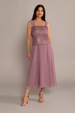 Tea-Length Lace And Chiffon A-Line Jacket Dress 8 Tea-Length Lace And Chiffon A-Line Jacket Dress -Blissful Brides Shop 28556 DEEPROSE MOB PROD5 3802