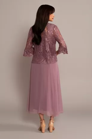 Tea-Length Lace And Chiffon A-Line Jacket Dress 4 Tea-Length Lace And Chiffon A-Line Jacket Dress - Image 2