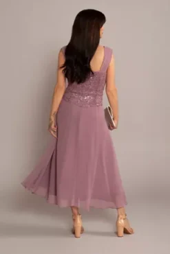 Tea-Length Lace And Chiffon A-Line Jacket Dress 9 Tea-Length Lace And Chiffon A-Line Jacket Dress -Blissful Brides Shop 28556 DEEPROSE MOB PROD5 3810