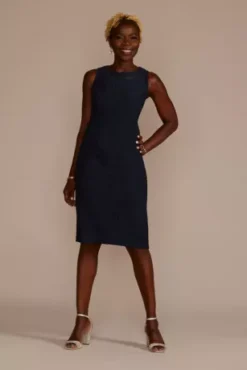 Embellished Textured Knit Jacket Sheath Dress -Blissful Brides Shop 28802 NAVY MOB PROD10 1988