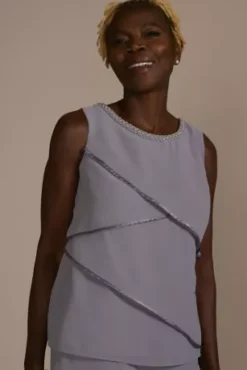 Embellished Tiered Georgette Three-Piece Pantsuit -Blissful Brides Shop 28865 MLAVENDER MOB PROD10 3043