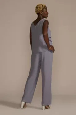 Embellished Tiered Georgette Three-Piece Pantsuit -Blissful Brides Shop 28865 MLAVENDER MOB PROD10 3105