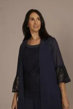 Three-Piece Georgette Lace Pantsuit -Blissful Brides Shop 28899 MNAVY MOB PROD7 1146