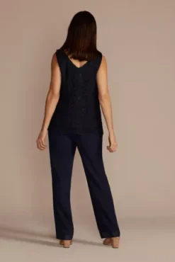 Three-Piece Georgette Lace Pantsuit -Blissful Brides Shop 28899 MNAVY MOB PROD7 1201
