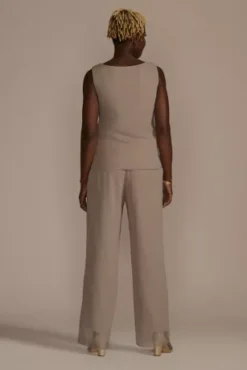 Embellished Three-Quarter Sleeve Pantsuit -Blissful Brides Shop 28947 LATTE MOB PROD10 4074