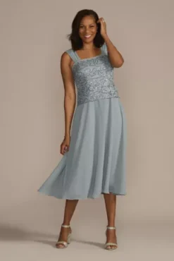 Tea Length Sequin Lace And Chiffon Jacket Dress -Blissful Brides Shop 28987 DUSTYBLUE MOB PROD12 48