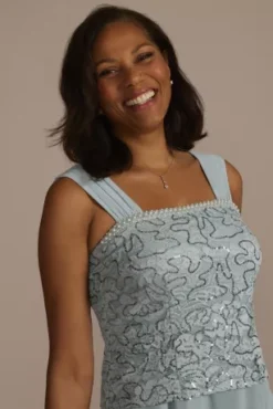 Tea Length Sequin Lace And Chiffon Jacket Dress -Blissful Brides Shop 28987 DUSTYBLUE MOB PROD12 66