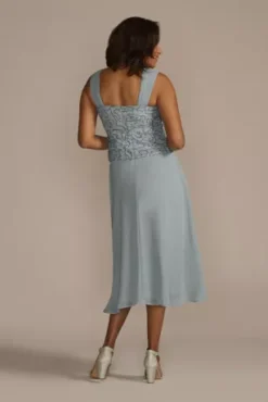 Tea Length Sequin Lace And Chiffon Jacket Dress -Blissful Brides Shop 28987 DUSTYBLUE MOB PROD12 79