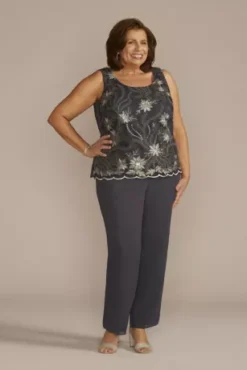 Three Piece Georgette Duster Pantsuit Set -Blissful Brides Shop 29180W SLATE MOB PROD2 153