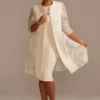 Plus Short Dress And Jacket With Lace Detail -Blissful Brides Shop 29486 MCHAMPAGNE MOB PROD1 051
