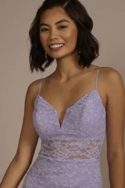 V-Neck Glitter Lace Sheath With Illusion Waist -Blissful Brides Shop 3050JD2A MLILAC PROD9 PRM 1406