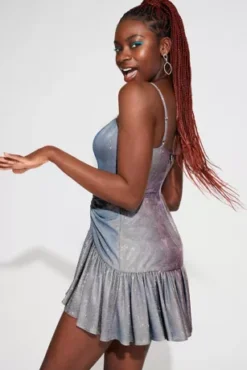 Short Square Neck Metallic Asymmetrical Dress -Blissful Brides Shop 3173BN 2 PDP Crop MAR15 1920x2880