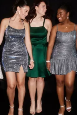 Short Square Neck Metallic Asymmetrical Dress -Blissful Brides Shop 3173BN 2 PDP Crop OCT5 1920x2880