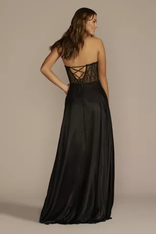 Strapless Illusion Lace Applique Satin A-Line 4 Strapless Illusion Lace Applique Satin A-Line - Image 2