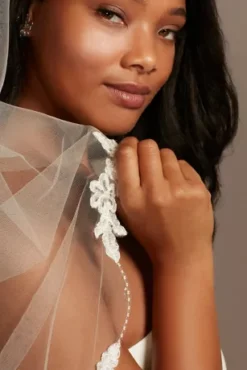 Floral Applique And Bead Scalloped Cathedral Veil -Blissful Brides Shop 334L MIVORY VLS OM PROD11 055