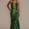 Patterned Sequin Sheath With Plunging Halter Neck -Blissful Brides Shop 3802BN MMULTI PRM PROD9 009 1