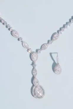 Teardrop Cut Pendant Necklace And Earring Set -Blissful Brides Shop 482565NE001 MSILVER JWLY PROD1 004