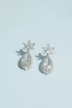 Cubic Zirconia Teardrop Leaf Earrings