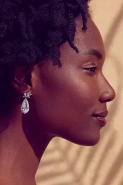 Cubic Zirconia Teardrop Leaf Earrings -Blissful Brides Shop 499886EP001 SILVER ACC FALL 22 3413