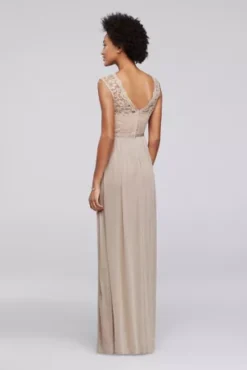 Lace Bridesmaid Dress With Long Mesh Skirt -Blissful Brides Shop 4XLF19328 BISCOTTI BM PROD4 071 V2
