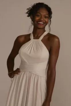 High-Neck Mesh Bridesmaid Dress With Full Skirt -Blissful Brides Shop 4XLF19931 BISCOTTI BM PROD9 V2 050 detail