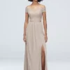 Off-the-Shoulder Lace And Mesh Bridesmaid Dress -Blissful Brides Shop 4XLF19950 BISCOTTI BM PROD8 005