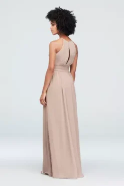High-Neck Chiffon Bridesmaid Dress With Keyhole -Blissful Brides Shop 4XLF19953 BISCOTTI BM PROD8 085