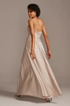 Spaghetti Strap Satin A-Line Long Bridesmaid Dress -Blissful Brides Shop 4XLF20131 BISCOTTI BM PROD9 170
