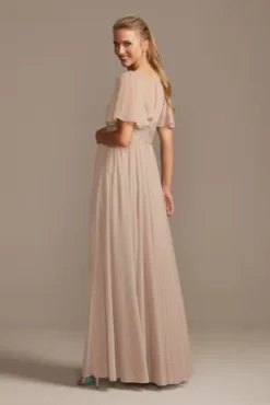 Flutter Sleeve Mesh Maternity Bridesmaid Dress -Blissful Brides Shop 4XLF20167 BISCOTTI BM PROD10 133