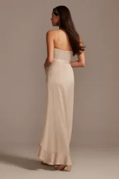 Spaghetti Strap Crepe Ruffle Bridesmaid Dress -Blissful Brides Shop 4XLF20208 BISCOTTI BM PROD3 098