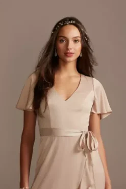 Flutter Sleeve Crepe Satin Ruffle Bridesmaid Dress -Blissful Brides Shop 4XLF20209 BISCOTTI BM PROD3 087